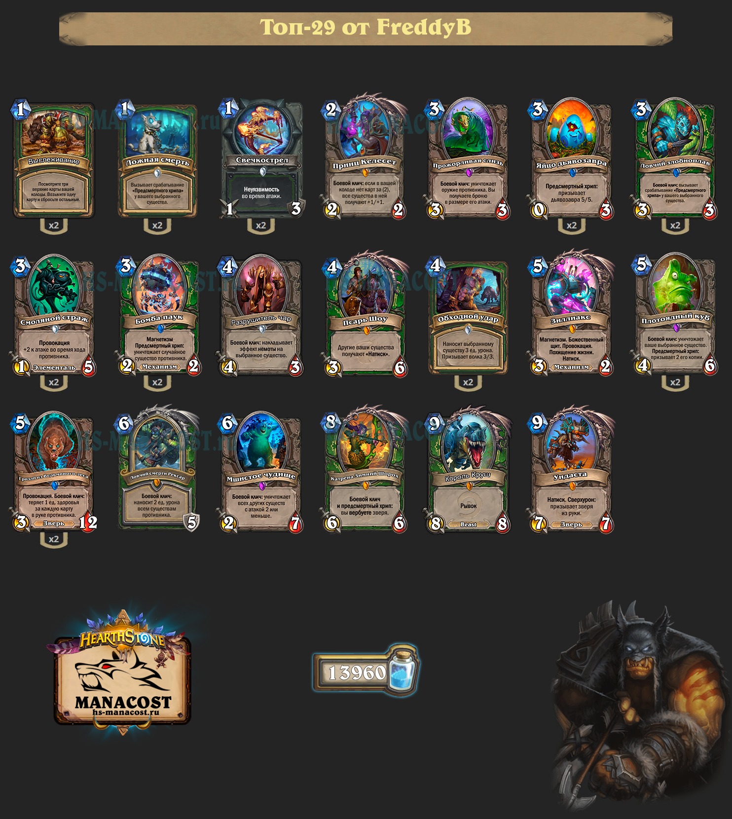 top-29-legend-deathrattle-hunter-Freddy-rastakhans-deck | Манакост  Hearthstone